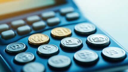 Aufkleber - Coins on a Blue Calculator with Keys