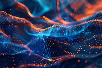 Poster - Vibrant waves of blue and orange light intertwine, creating an abstract representation of energy and motion. This captivating design evokes a sense of creativity and innovation.