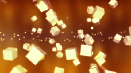 Wall Mural - Abstract 3D geometric background with glowing cubes in perspective on orange grid.