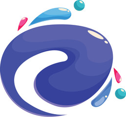Aufkleber - Abstract blue shape with a swirling design and colorful droplets, suggesting splashing liquid