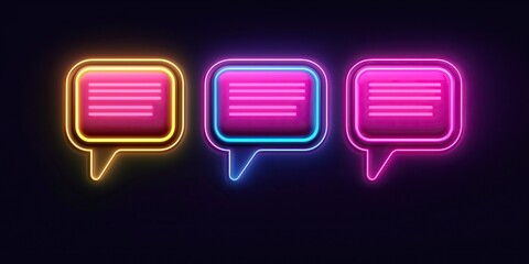 Poster - Three neon speech bubbles in yellow, blue, and pink on dark background