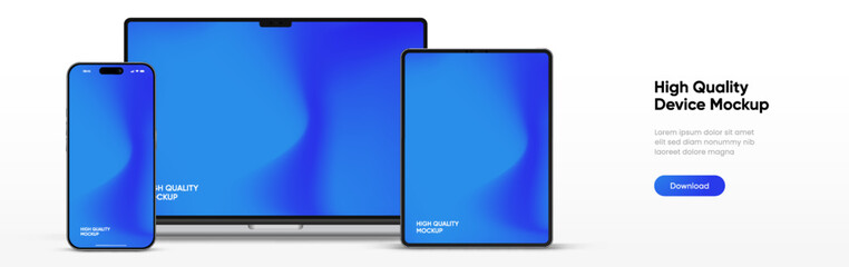 Aufkleber - Modern laptop mockup front view and high quality smartphone and tablet mockup isolated on white background. Notebook mockup and phone device mockup for ui ux app and website presentation.Stock Vector.