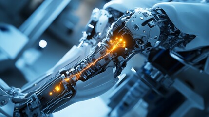 Aufkleber - The robotic arm features advanced engineering with exposed components and illuminated circuits, reflecting cutting-edge technology