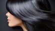 © Login - Profile of a woman with long straight silky hair coloured black. Ideal image of a beautiful brunette with hair developing in the wind. Feminine image of natural beauty. Illustration for fashion design
