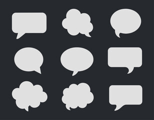 Poster - Collection of nine diverse speech bubble icons in various shapes against a dark background, illustrating communication and dialogue concepts.