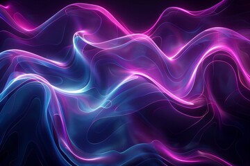 Poster - Colorful waves of purple and blue light flow gracefully in an abstract pattern, evoking a sense of movement and rhythm in a dark background.