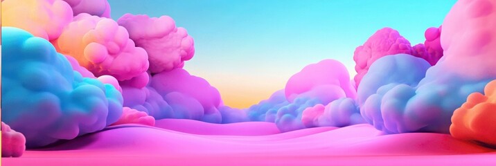 Wall Mural - A vibrant 3D pop art illustration featuring a cozy, modern burst of bright colors and playful clouds, blending abstract shapes with a dynamic, energetic vibe.