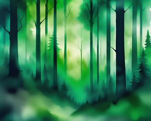 Forest Green Watercolor - Layers of green shades representing a dense forest