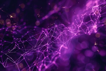 Fototapete - A vibrant display of interconnected lines and nodes, glowing in various shades of purple, creates an abstract digital network against a dark backdrop.