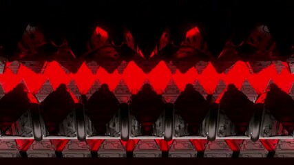 Wall Mural - Abstract red and black geometric pattern with repeating shapes and lines.