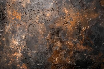 Poster - The surface reveals a blend of dark hues and rusty patterns, highlighting unique textures and subtle variations in color, creating an intriguing visual effect.