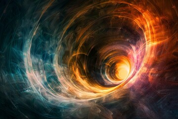 Poster - Colorful swirling patterns create an abstract depiction of a cosmic vortex, showcasing energy and movement as it draws the viewer towards a bright center.