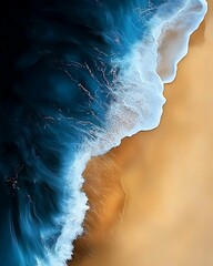 Wall Mural - Captivating aerial view of turquoise ocean waves meeting golden sandy beach an exquisite nature landscape capturing the serenity and beauty of coastal life,wallpaper scenic vibrant