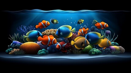 Wall Mural - vibrant underwater scene featuring colorful tropical fish and coral reef life in a luminous ocean en