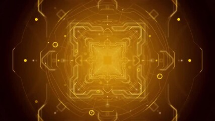 Wall Mural - Abstract golden tech background with glowing lines and circular pattern.
