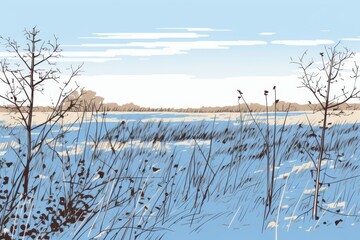 Poster - Pale blue background provides contrast for composition elements in a harmonious color palette