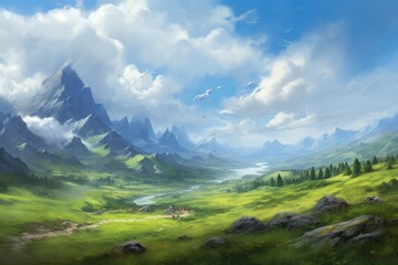 Poster - Pale blue background enhances composition elements for a balanced visual aesthetic