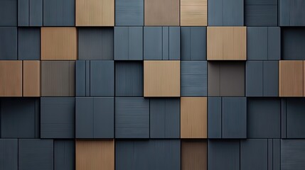 A collection of wooden panels is arranged in a woven pattern, highlighting various shades of brown and showcasing texture and depth in the design