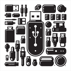 Fototapete - Usb silhouette on white background
