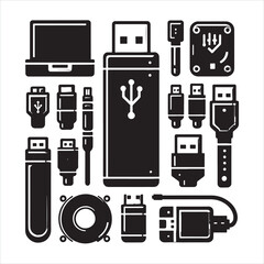 Fototapete - Usb silhouette on white background
