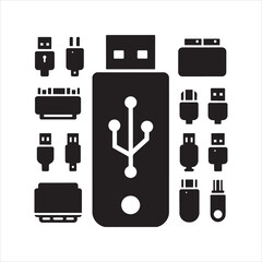 Fototapete - Usb silhouette on white background
