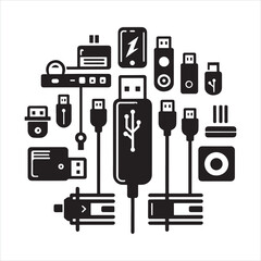 Fototapete - Usb silhouette on white background
