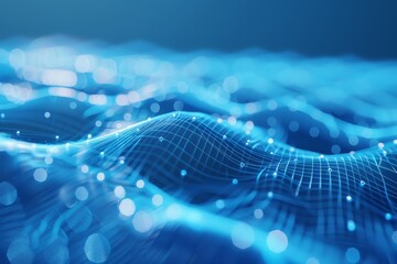 Poster - the illustration showcases a dynamic flow of waves enhanced with glowing particles, set against a ri