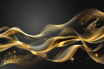 Poster - Decorative golden ribbons swirl across a dark backdrop, with shimmering sparkles enhancing the luxurious feel, perfect for festive designs and elegant presentations.