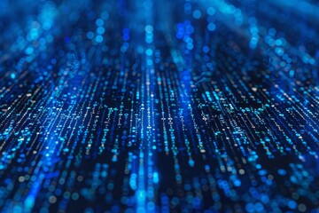Poster - A mesmerizing display of flowing blue lines and dots that creates a dynamic sense of data movement in a digital landscape, evoking a modern technological atmosphere.