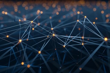 Poster - An intricate network of lines and glowing nodes creates a dynamic visual, showcasing the concept of digital connectivity and technology in a dark environment.