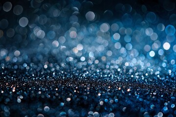 Poster - A captivating array of blue and silver sparkles fills the dark backdrop, reflecting light in various ways. The glitter creates a magical atmosphere reminiscent of an evening celebration.
