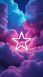 © Pixel Matrix - A vibrant futuristic wallpaper featuring a neon-lit abstract minimalist background with a glowing star and a tumultuous colorful cloudstorm of cumulus clouds