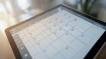 Wall Mural - modern business calendar on a tablet screen displaying upcoming events and meetings