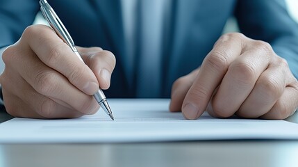 Close-up of contract signing during a successful business negotiation, document finalization, completion of negotiation