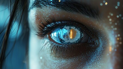 Wall Mural - sci-fi futuristic cyborg. woman's eye with bionic technology. smart contact lens with biometric reti