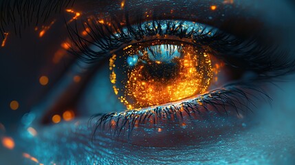 Wall Mural - sci-fi futuristic cyborg. woman's eye with bionic technology. smart contact lens with biometric reti