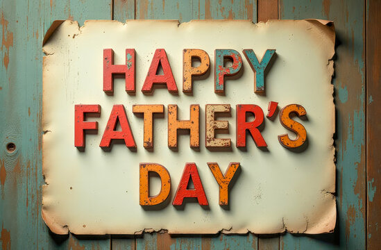 Father's Day composition, vintage paper with colorful letters on the wall