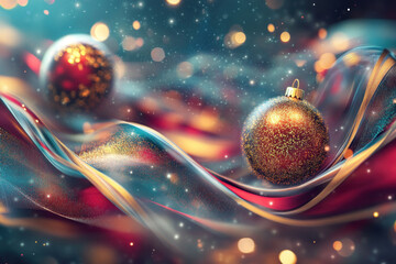 Canvas Print - Christmas balls on a blue background with twinkling lights.