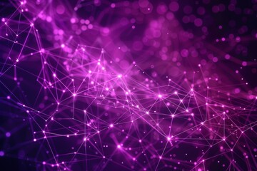 Poster - A colorful abstract illustration showcases a digital network with interconnected points and lines, illuminated in shades of purple against a dark background, creating a captivating visual