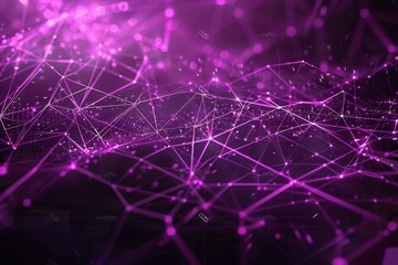Poster - A striking network of interconnected lines and nodes in vivid purple hues, creating a dynamic visual representation of technology, data transfer, and connectivity.
