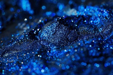 Poster - A captivating arrangement of shimmering blue glitter reveals intricate textures while reflecting light against a dark background, creating a vivid and artistic display.