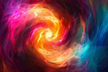 Poster - A vibrant swirl of colors combines orange, pink, and blue hues, forming a captivating vortex that suggests cosmic energy and movement in the universe.