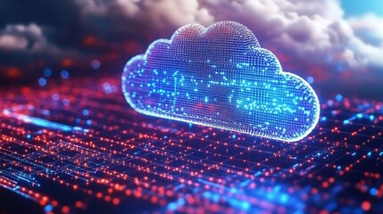 Poster - Digital Cloud Symbol Above Networked Data Lines