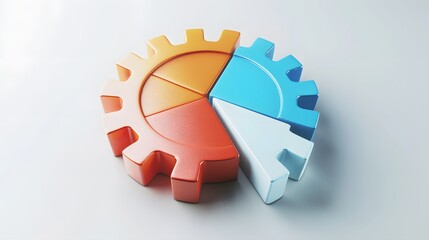 business pie chart cogwheel 3d illustration profit growth setting configuration connection, white background --ar 16:9 --v 6