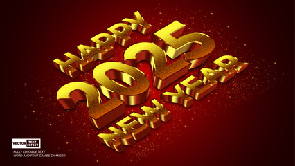Aufkleber - Shiny luxury metallic gold happy new year 2025 3d editable vector text effect with gold sparkle background