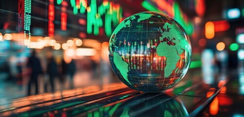 Poster - global economy concept with digital stock market graphics
