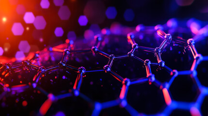 Poster - A close-up view of a glowing hexagonal pattern with intricate details, showcasing a blend of light and dark textures in a modern design