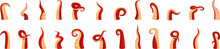 Octopus tentacle icons set. Set of red octopus tentacles showing different poses