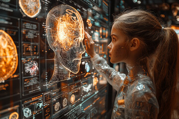 Poster - AI helping a student visualize complex scientific concepts, showing the power of AI in enhancing understanding. Concept of AI in science education.