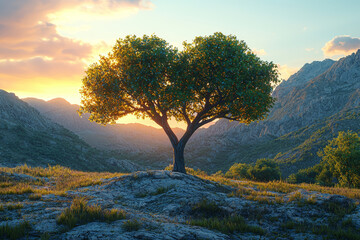 Poster - A tree with branches that form the shape of a heart, symbolizing love and care for the environment. Concept of environmentalism.